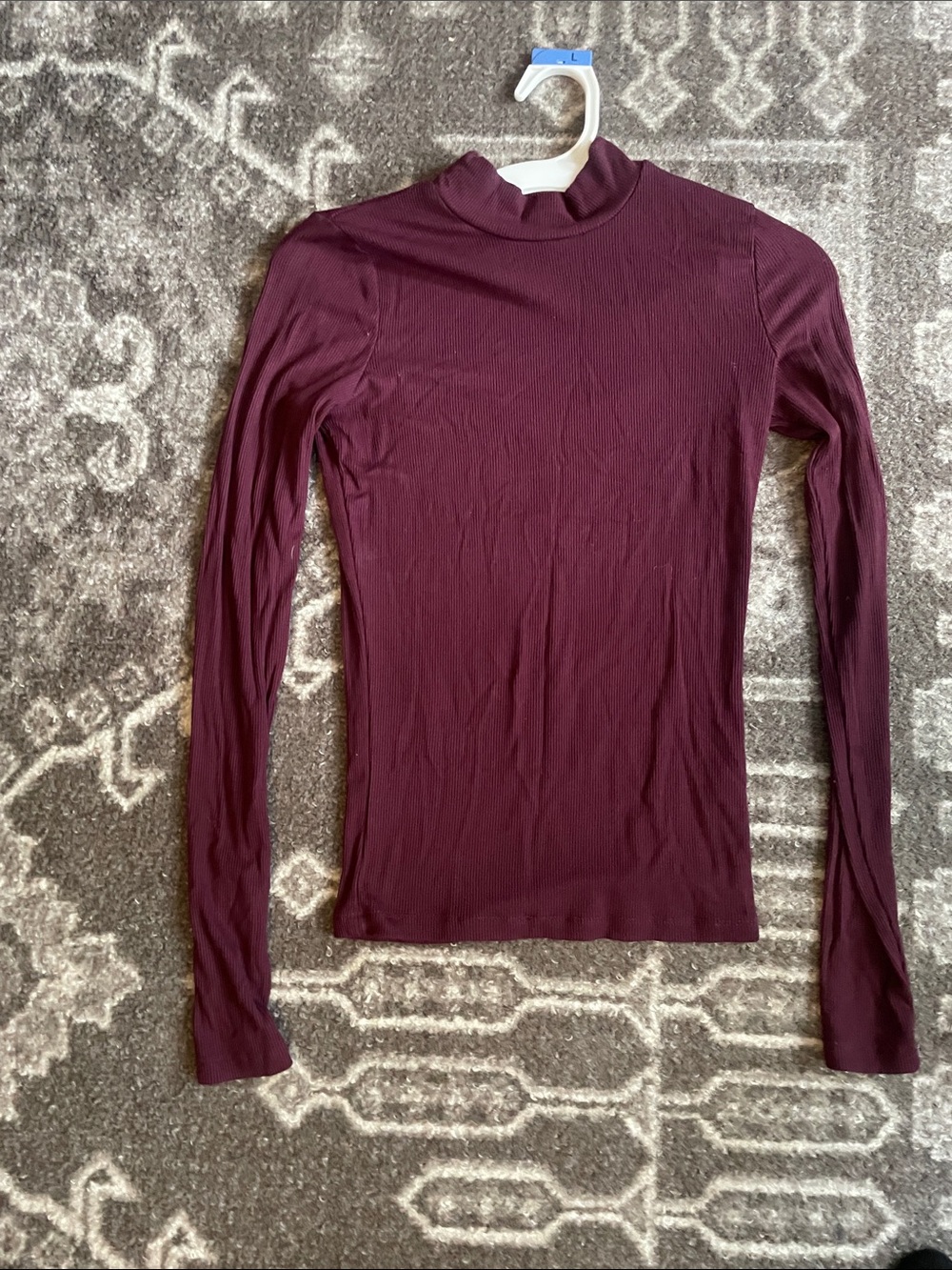 Burgundy Cotton On Long Sleeve Mock Neck Top - size XS
